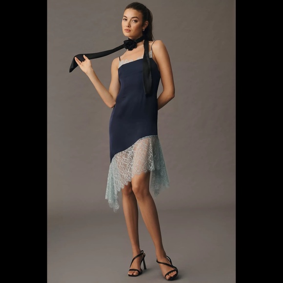 Anthropologie Dresses & Skirts - Anthropologie Lace-Trimmed Asymmetrical Midi Slip Dress
